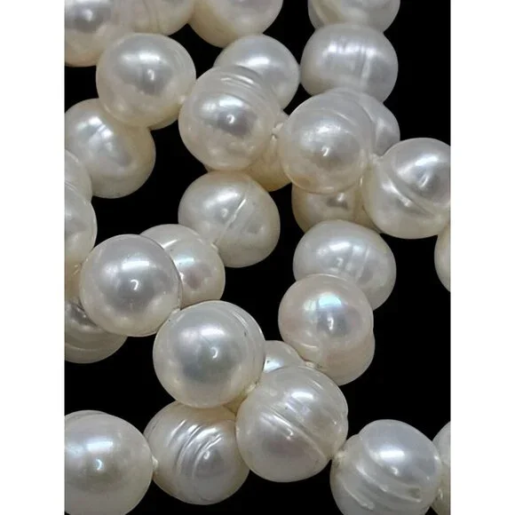 Freshwater Ringed Pearl Necklace 80" Glowing Bridal White 9mm-10mm Free Form